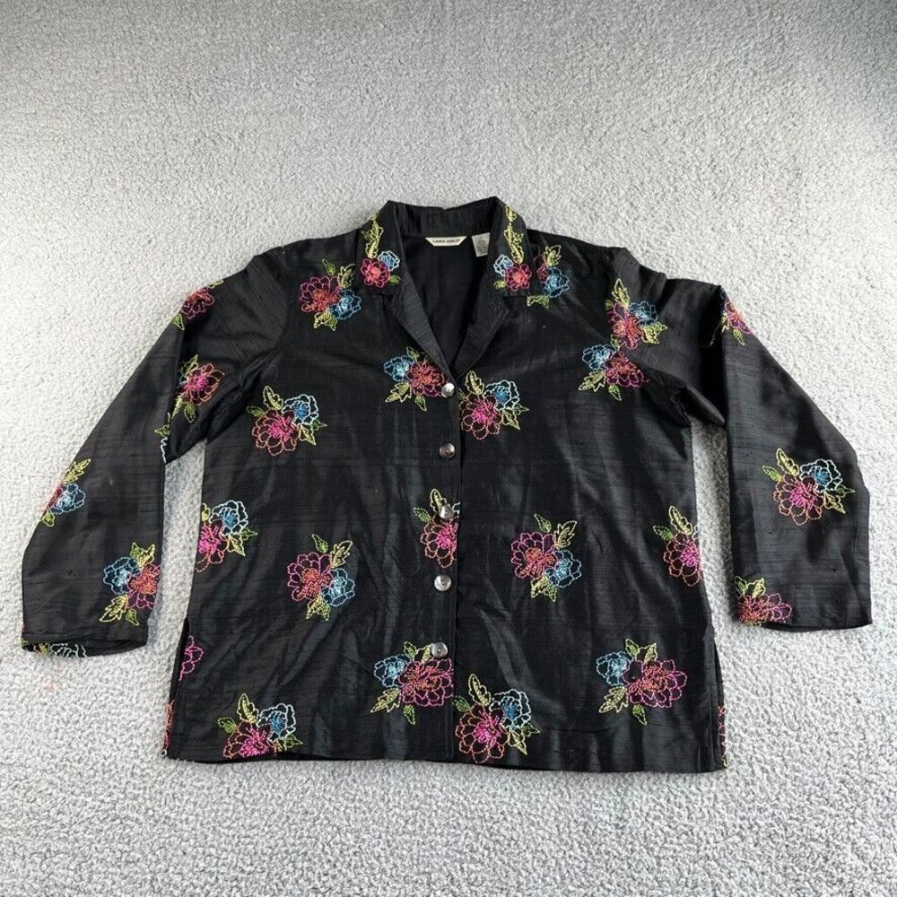 Vintage Laura Ashley Jacket Womens Large Blazer Silk Floral Embroidered Boho